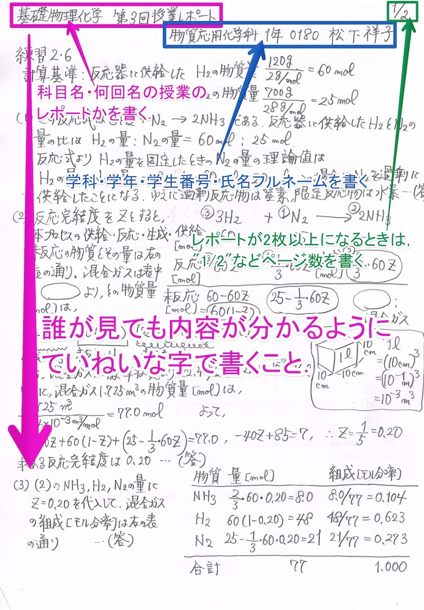 手書きのレポートの作成